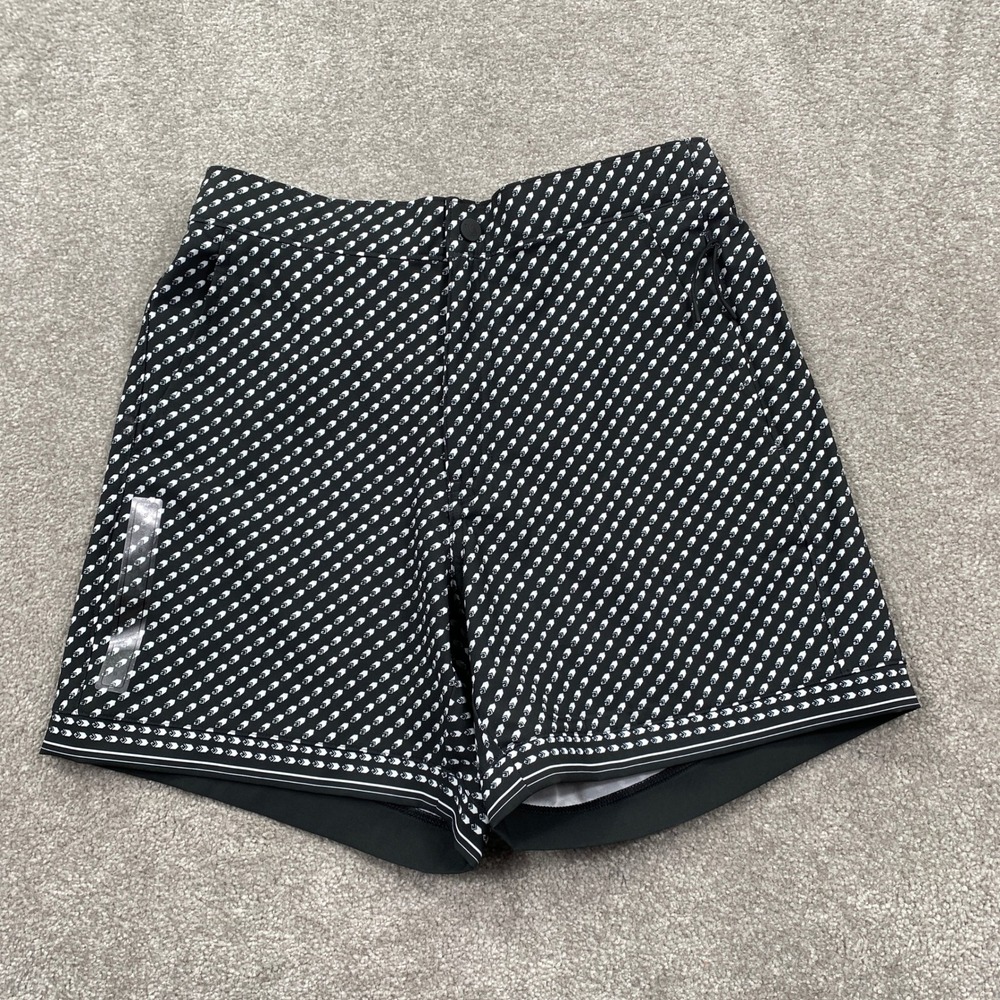 VRST Mens 6" Resort Short Printed Pure Black Geometric Relaxed Fit Small NEW